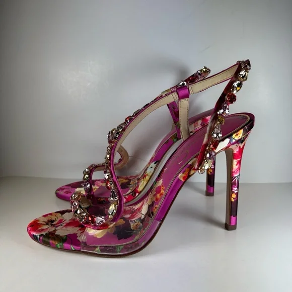 Jessica Simpson Jaycin Pink Floral Sandal Heels Women’s Size 8 - Picture 2 of 12